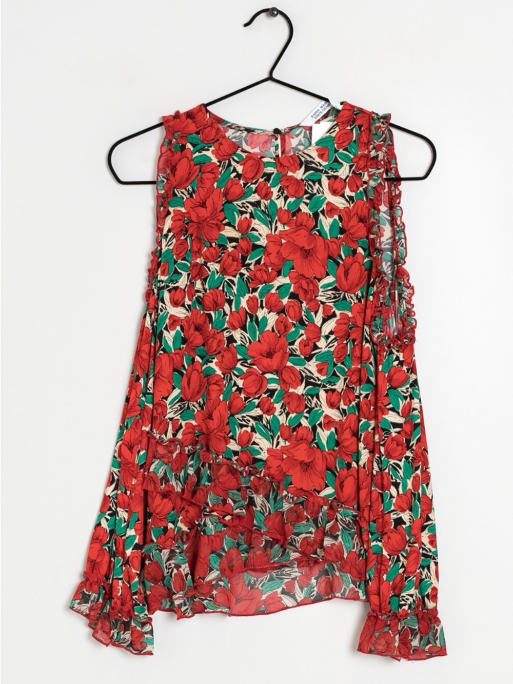 NWOT ZARA RED FLORAL COLD SHOULDER BLOUSE